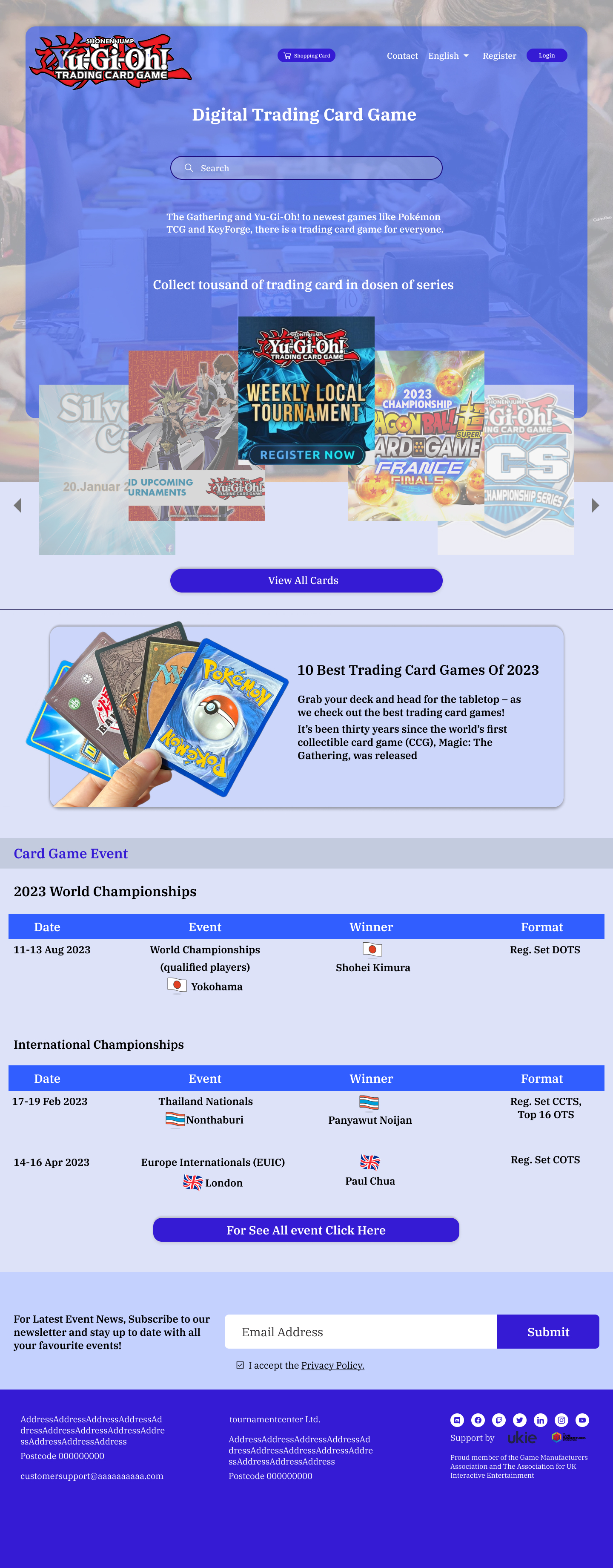 Trading Card Event Website — mobile